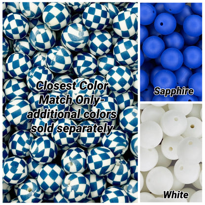 Blue Checkered (Boss Babe) Printed 15mm Bead