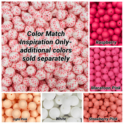 Pink Checkered Charm Printed 15mm Bead