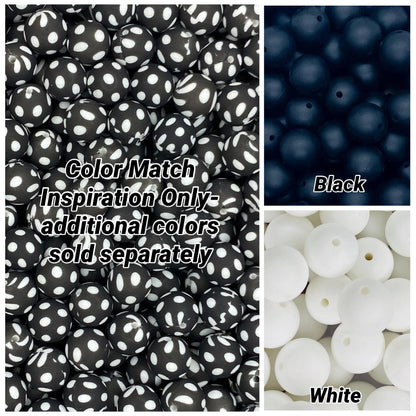 Perle de 15 mm imprimée à pois noirs