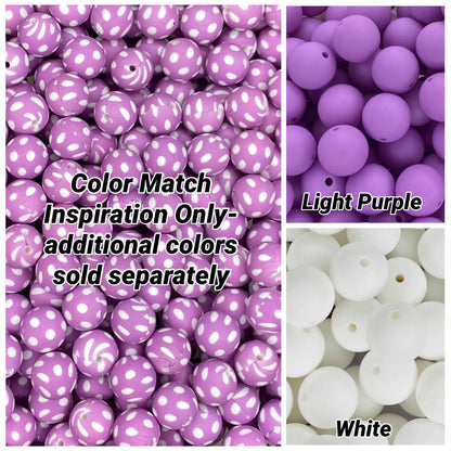 Purple Polka Dot Printed 15mm Bead