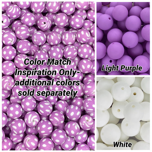 Purple Polka Dot Printed 15mm Bead