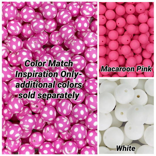 Pink Polka Dot Printed 15mm Bead