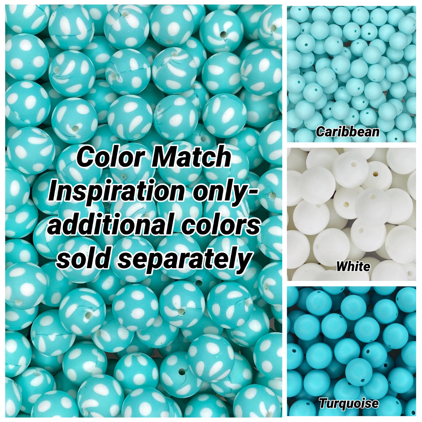 Perle de 15 mm imprimée à pois turquoise