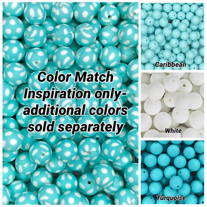 Perle de 15 mm imprimée à pois turquoise