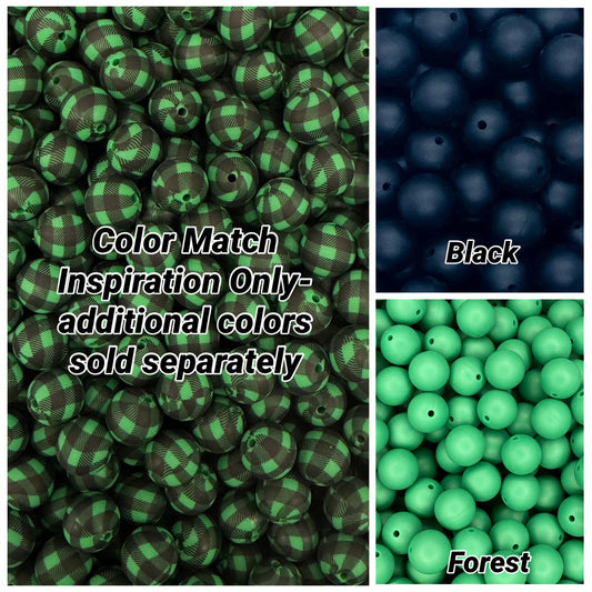 Green Buffalo Plaid Printed 15mm Beads