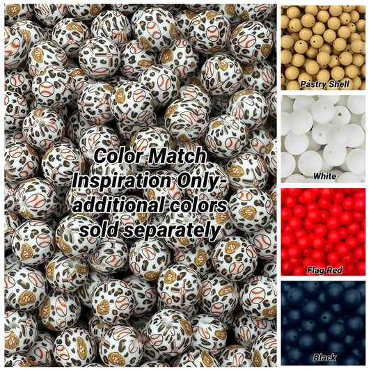 Baseball Leopard Printed 15mm Bead