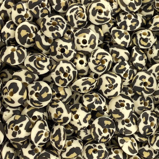 Leopard Printed 12mm Lentil Bead