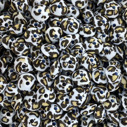 Blue Leopard Printed 12mm Lentil Bead