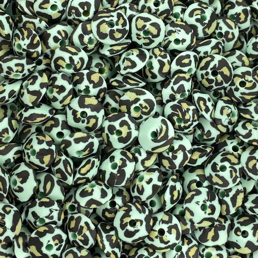 Mint Leopard Printed 12mm Lentil Bead