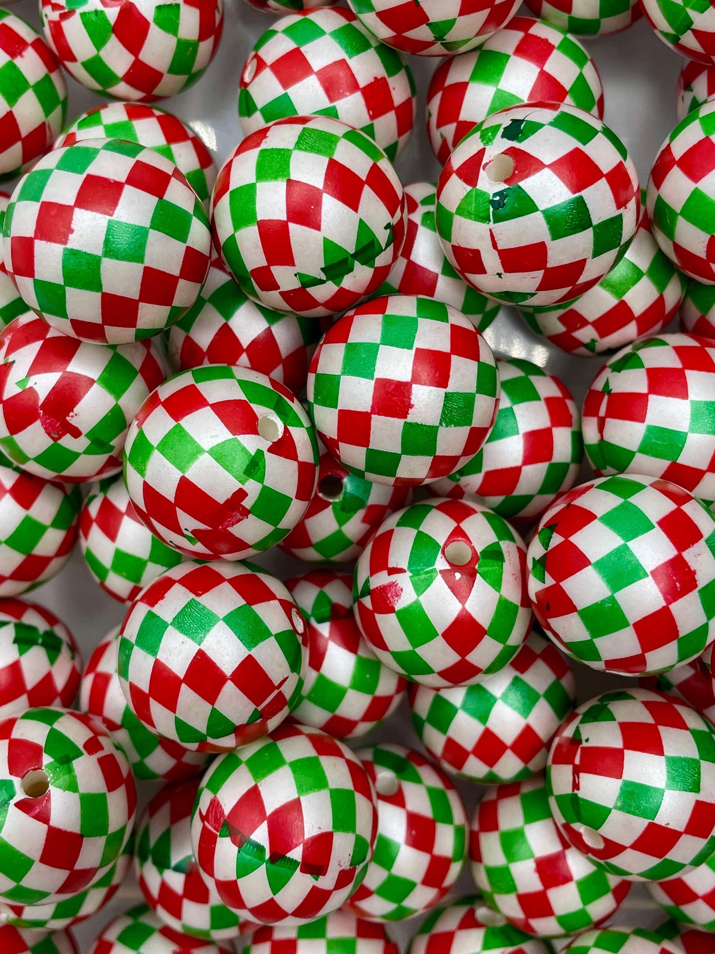 Christmas Checkered 20mm Acrylic Bead