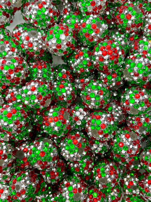 Cool Toned Christmas Rhinestone 20mm Acrylic Bead