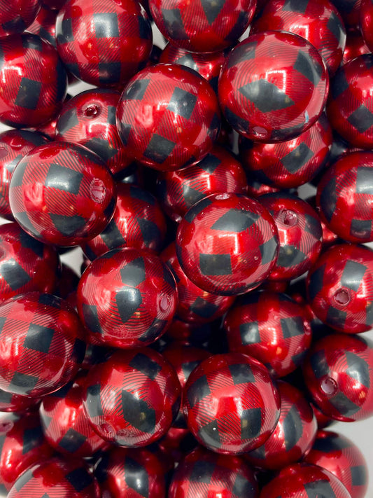 Metallic Buffalo Plaid 20mm Acrylic Bead