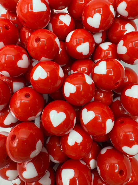 Flag Red Heart 20mm Acrylic Bead