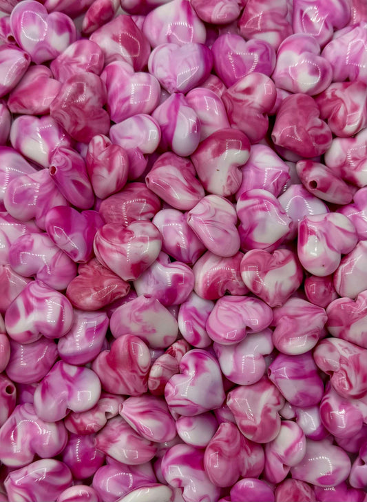 Fuchsia Marble Heart Acrylic Bead