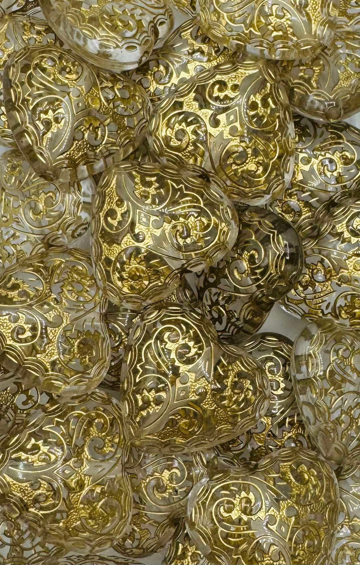 Clear/Gold Lace 3D Heart Acrylic Bead