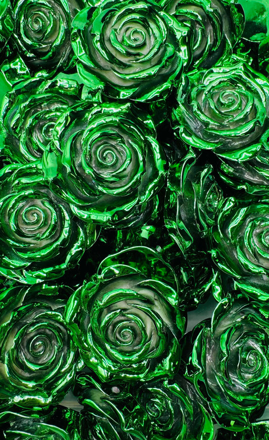 Metallic Green Rose Acrylic Bead