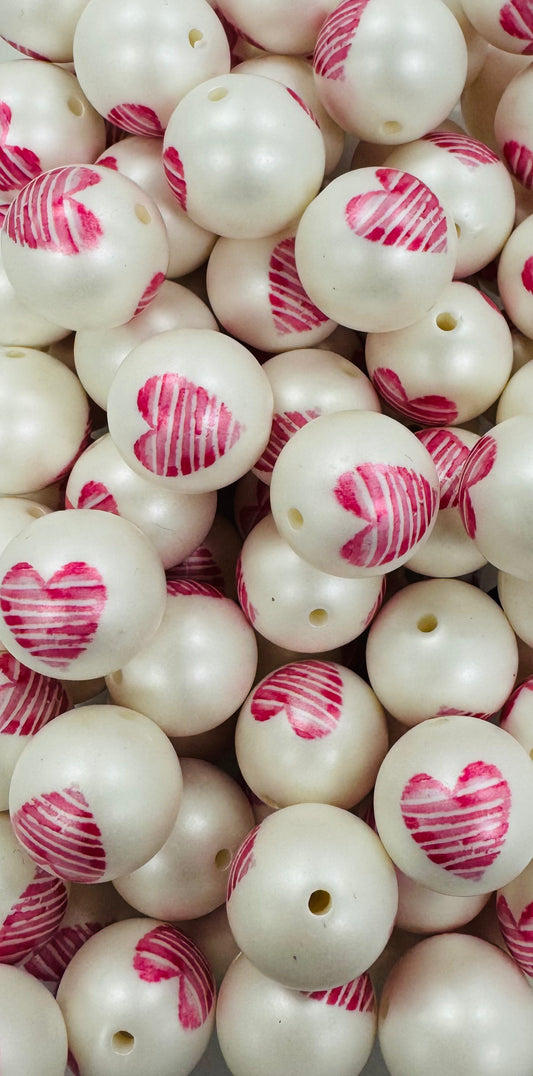 Striped Heart 20mm Acrylic Bead