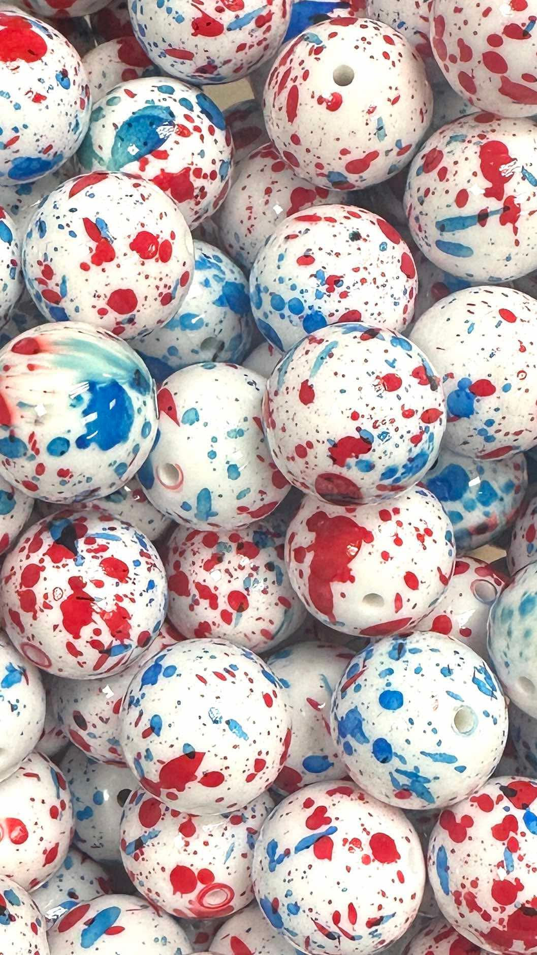 Royal Red & Blue Splatter 20mm Acrylic Bead