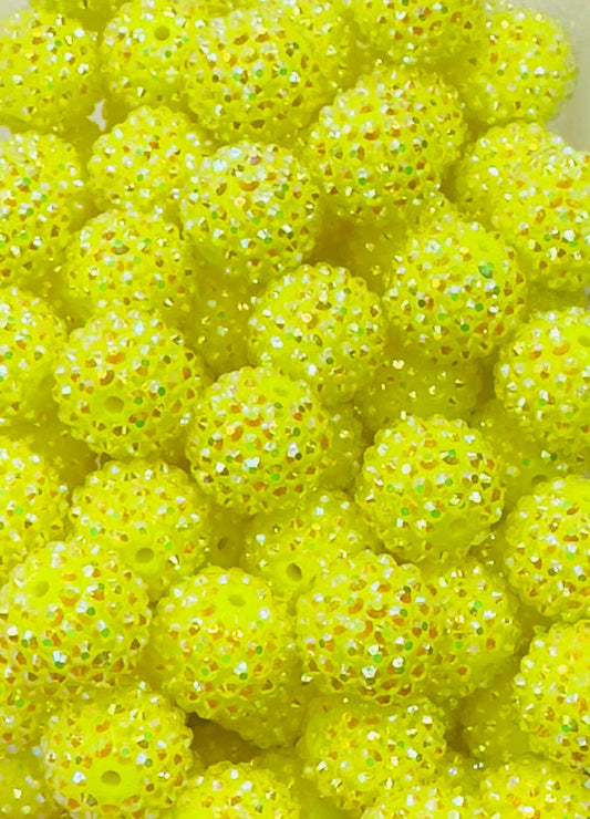 Neon Yellow Iridescent Rhinestone 20mm Acrylic Bead