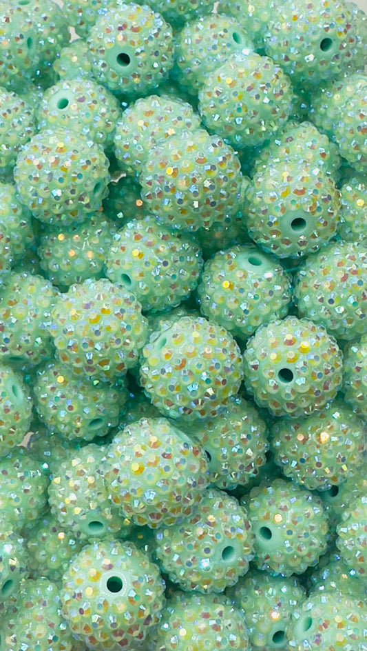 Mint Iridescent Rhinestone 20mm Acrylic Bead