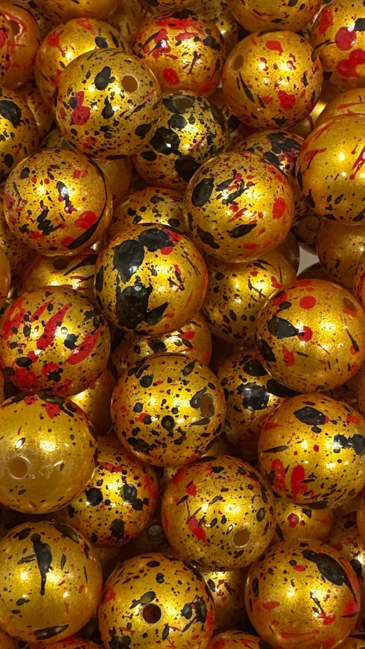 Gold/Red/Black Splatter 20mm Acrylic Bead