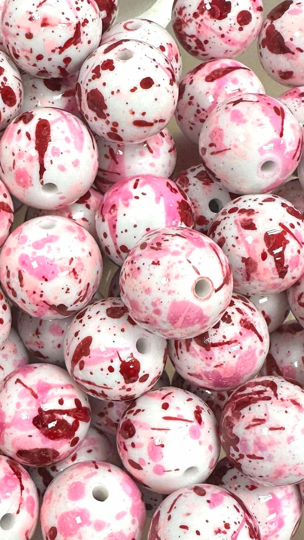 Red & Pink Splatter 20mm Acrylic Bead