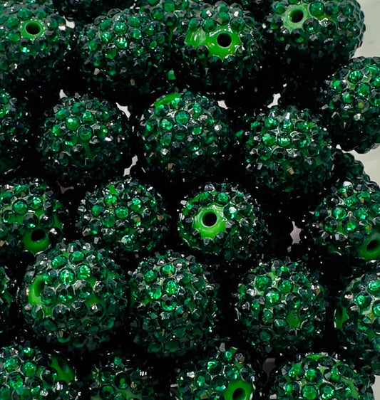 Deep Green Gloss Rhinestone 20mm Acrylic Bead