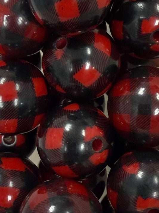 Red Buffalo Plaid 20mm Acrylic Bead