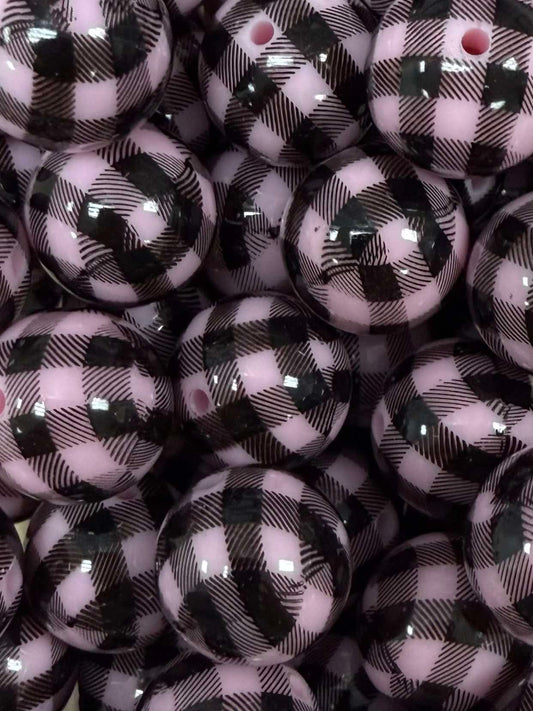 Pink Buffalo Plaid 20mm Acrylic Bead