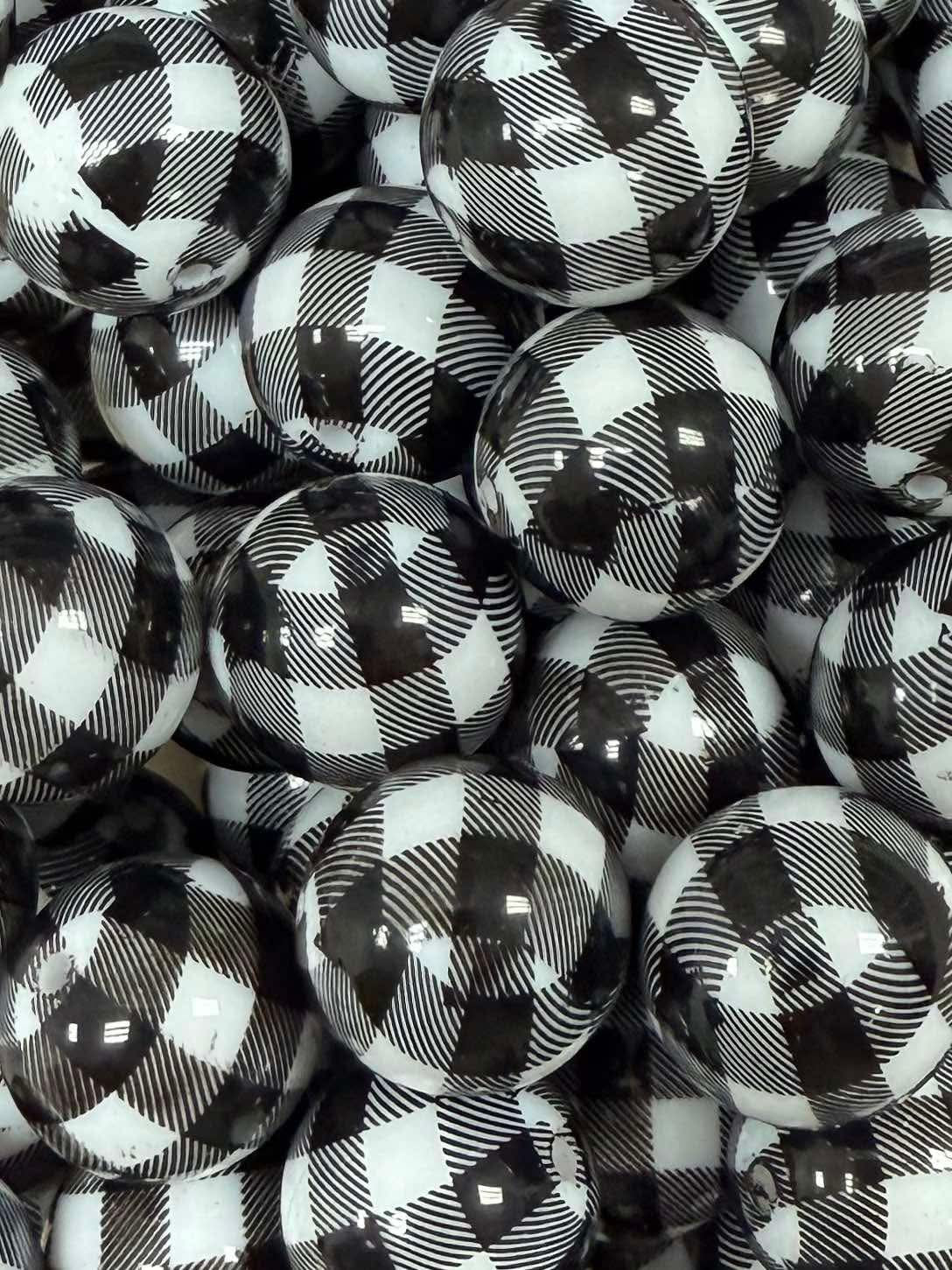 Black Buffalo Plaid 20mm Acrylic Bead