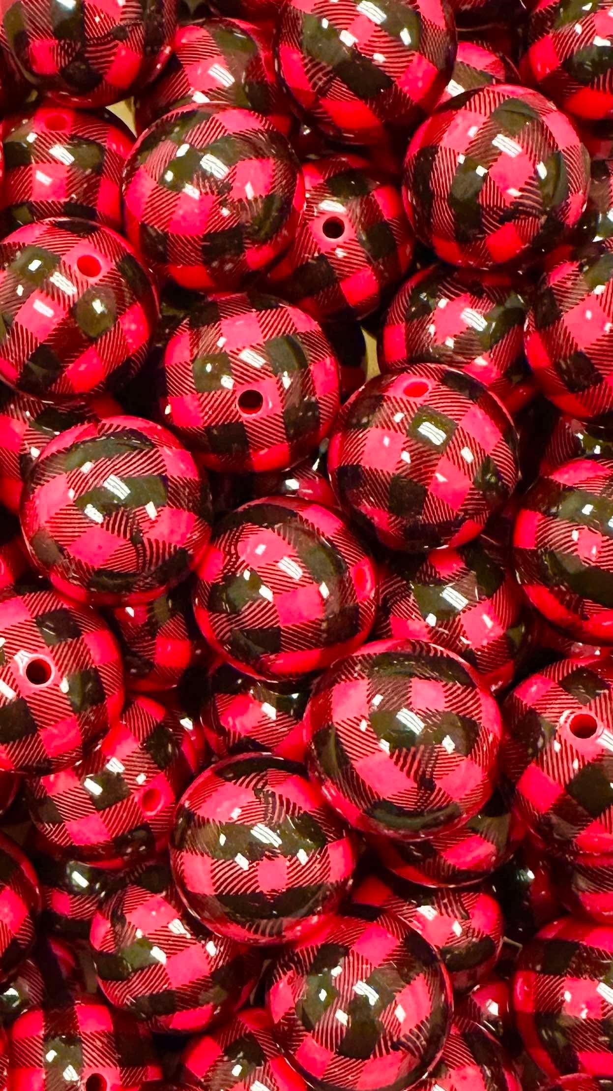 Fuchsia Buffalo Plaid 20mm Acrylic Bead