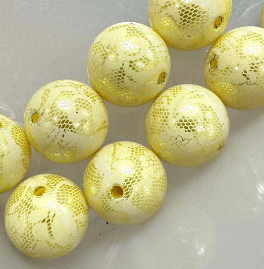 Yellow Lace 20mm Acrylic Bead