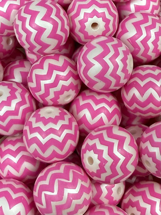 Fuchsia Chevron 20mm Acrylic Bead