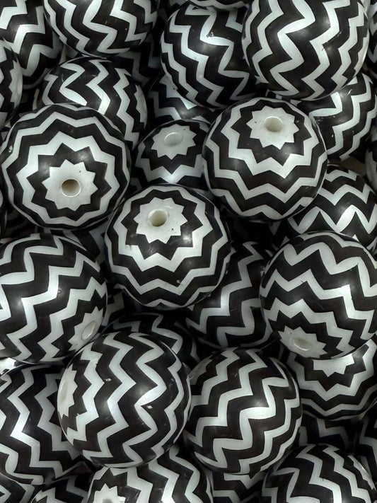 Black Chevron 20mm Acrylic Bead