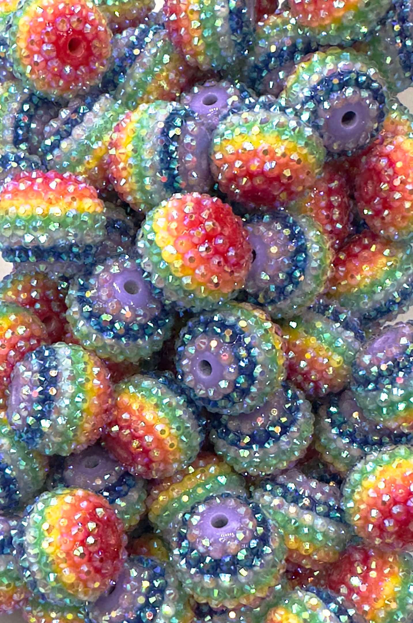 Rainbow She Thick Rhinestone Stripes 22mm Acrylic Bead