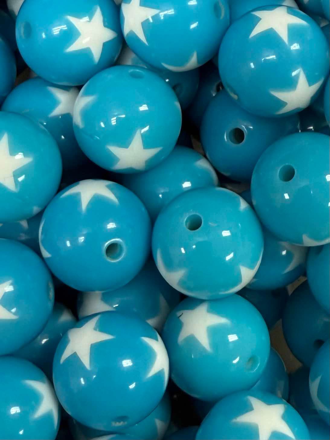 Blue & White Stars 20mm Acrylic Bead