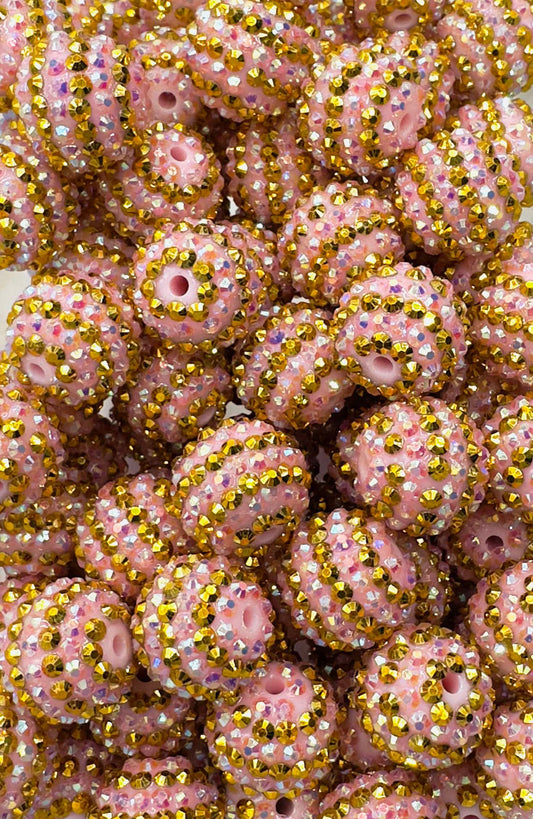 Pink & Gold Iridescent Rhinestone Stripes 20mm Acrylic Bead