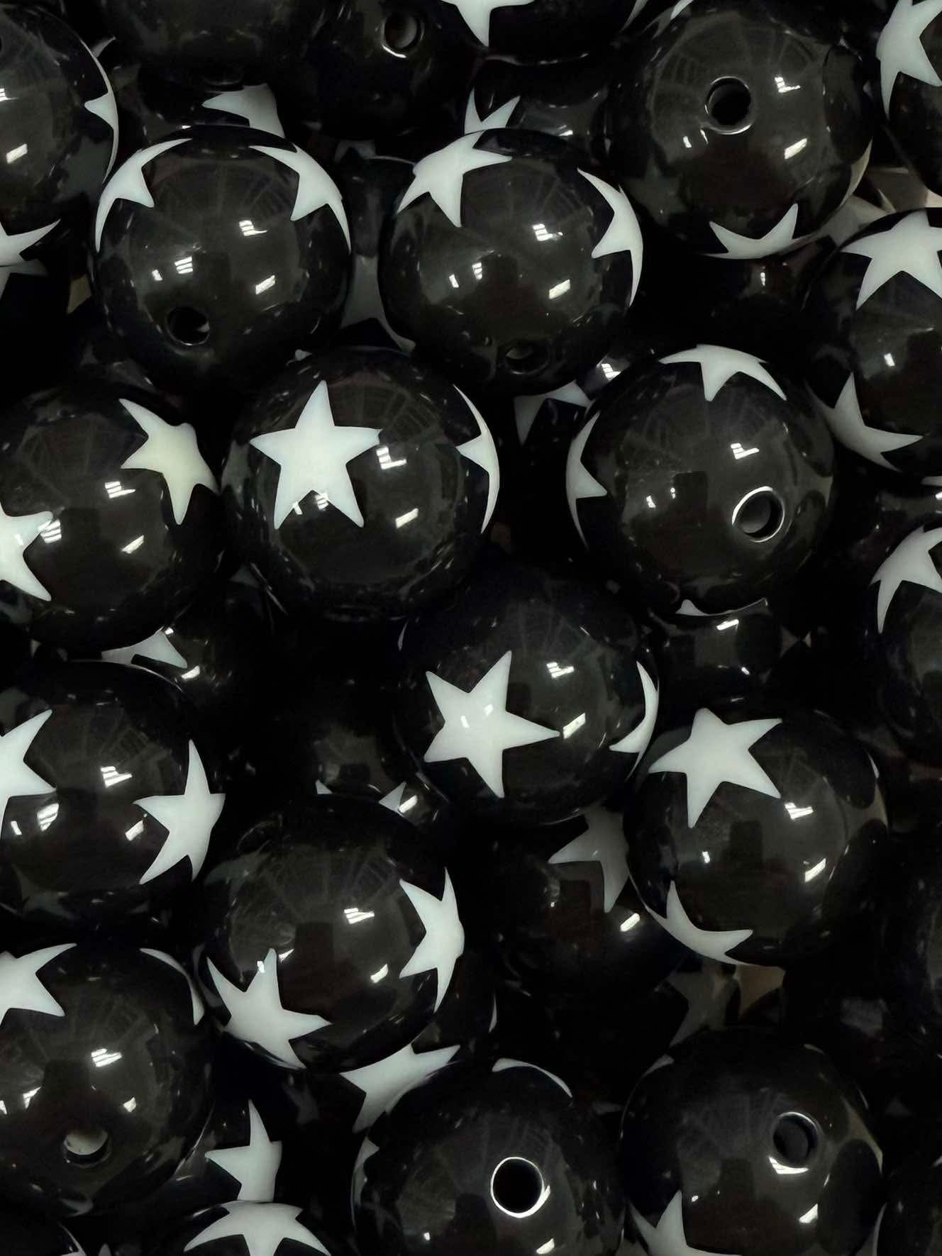 Black & White Stars 20mm Acrylic Bead