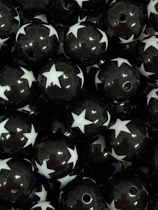 Black & White Stars 20mm Acrylic Bead