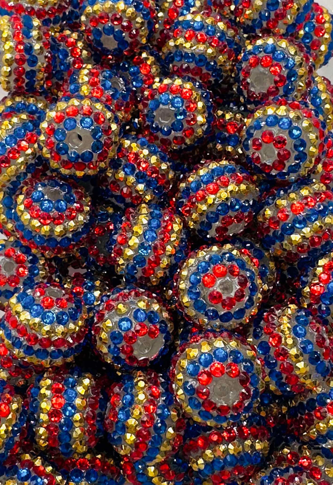 Red/Blue/Gold Gloss Rhinestone Stripes 20mm Acrylic Bead