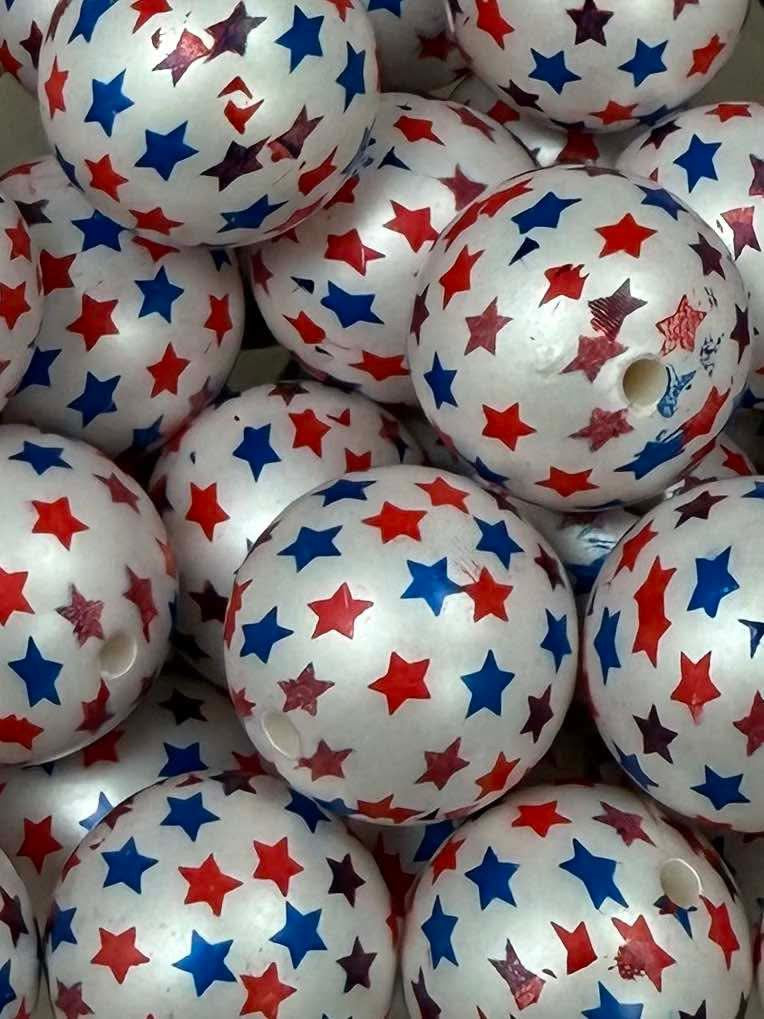 Red & Blue Stars 20mm Acrylic Bead