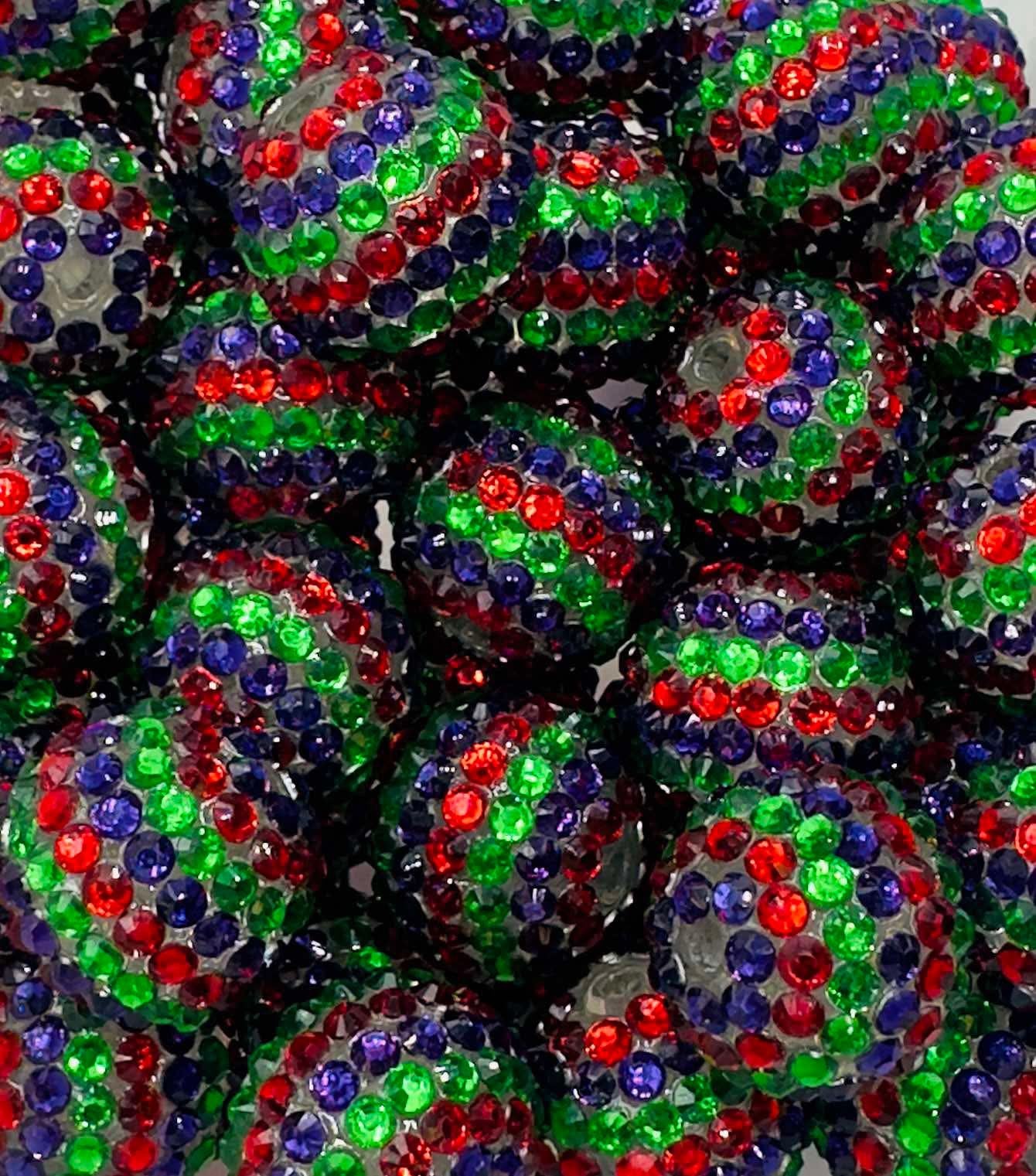 Purple/Red/Green Gloss Rhinestone Stripes 20mm Acrylic Bead