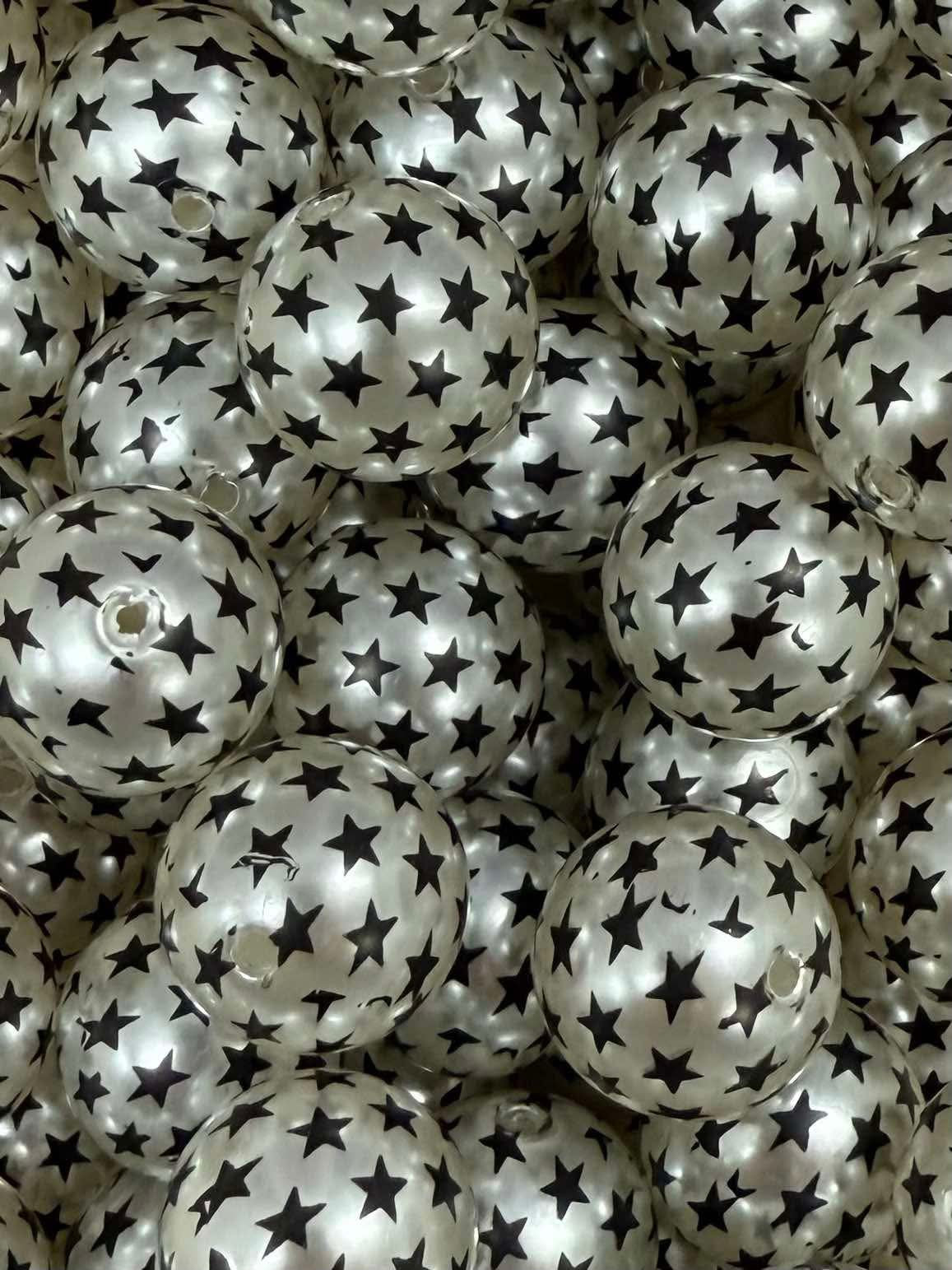 Pearl Black Stars 20mm Acrylic Bead