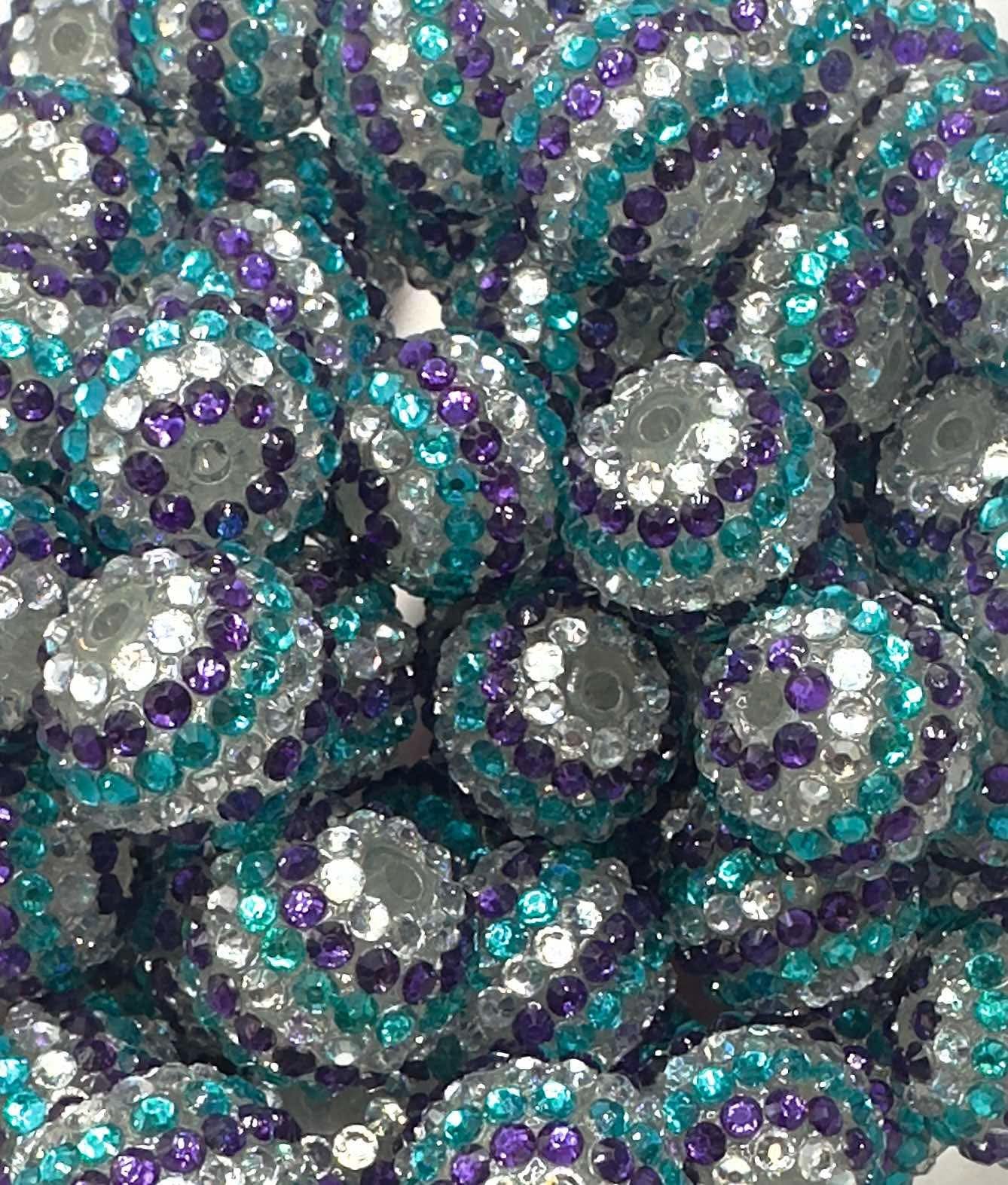 Blue/Purple/Silver Gloss Rhinestone Stripes 20mm Acrylic Bead