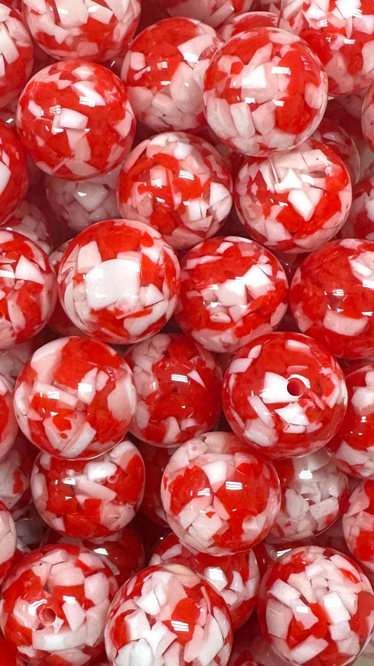 White & Red Boba 20mm Acrylic Bead