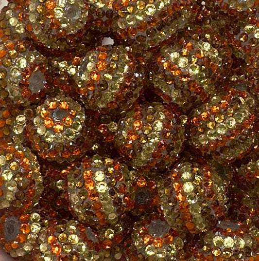 Brown/Gold/Orange Gloss Rhinestone Stripes 20mm Acrylic Bead