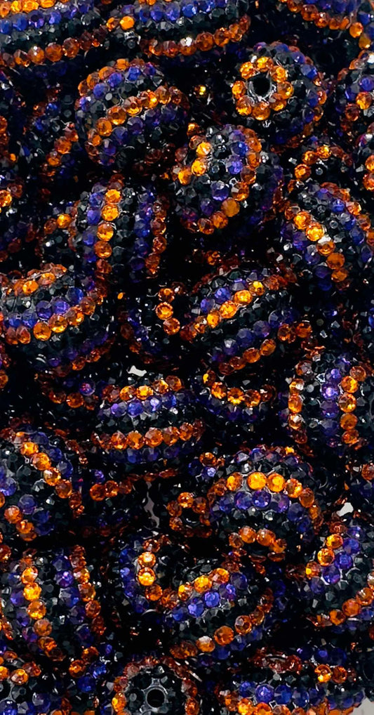 Purple/Orange/Black Gloss Rhinestone Stripes 20mm Acrylic Bead