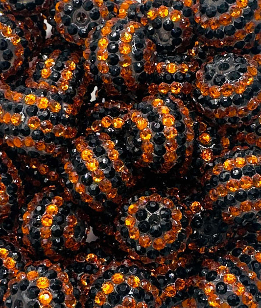 Orange & Black Gloss Rhinestone Stripes 20mm Acrylic Bead