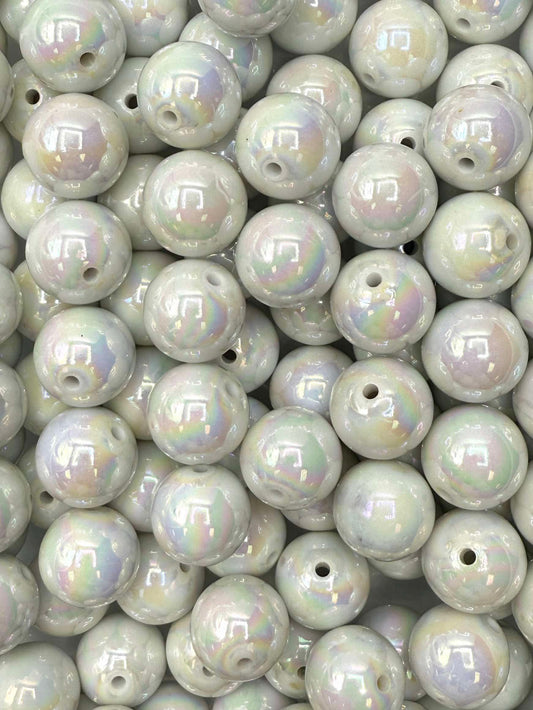 White Iridescent 20mm Acrylic Bead