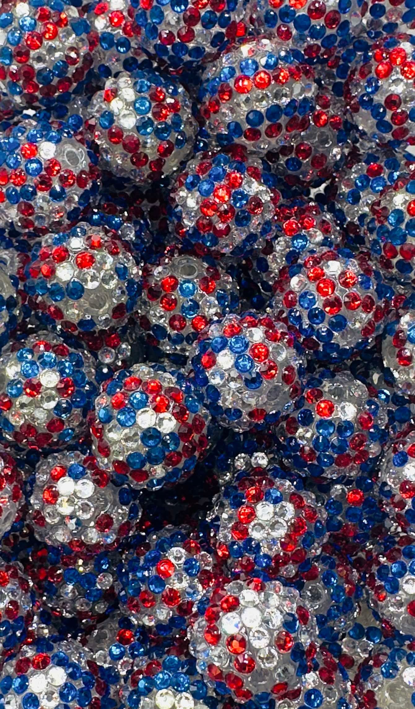 Red/Blue/Silver Gloss Rhinestone Confetti 20mm Acrylic Bead